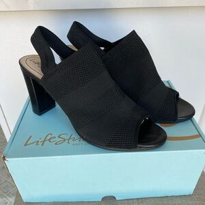 Lifestride womens black chunky heel size 10 NEW comfortable work high heel